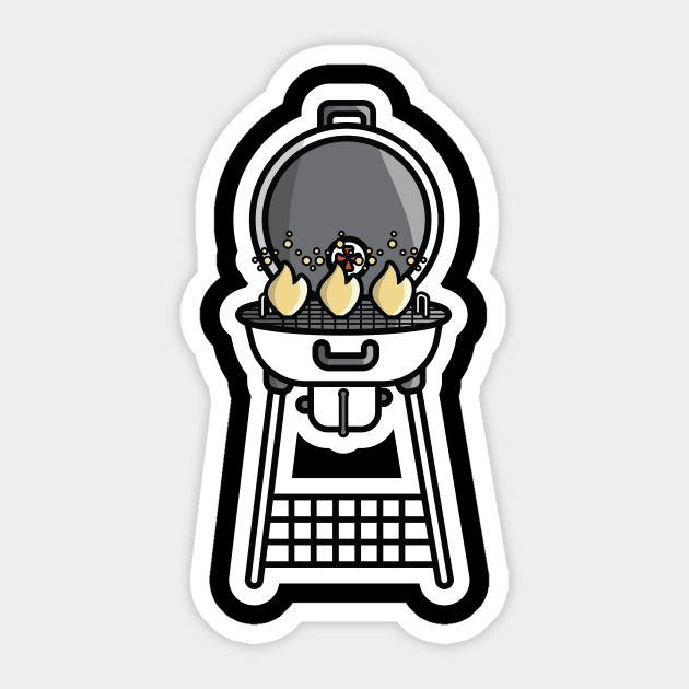 Round Barbecue Grill with Flames Sticker vector illustration. Food BBQ object icon concept. Electric barbecue grill device for frying food sticker design with shadow. Sticker by AlviStudio